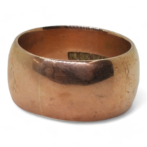 9142 - A 9ct rose gold wide wedding band Birmingham hallmarks for 1908, size R, weight 10.8gms