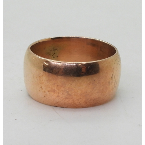 9142 - A 9ct rose gold wide wedding band Birmingham hallmarks for 1908, size R, weight 10.8gms