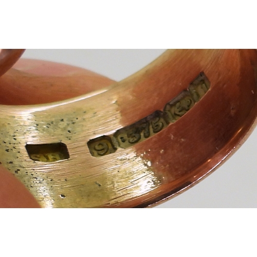 9142 - A 9ct rose gold wide wedding band Birmingham hallmarks for 1908, size R, weight 10.8gms