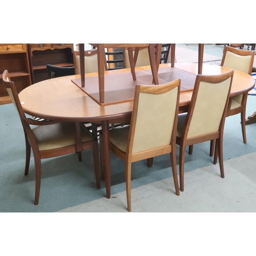 88 - A mid 20th century G Plan Fresco teak dining table and eight chairs, extending table with oval top c... 