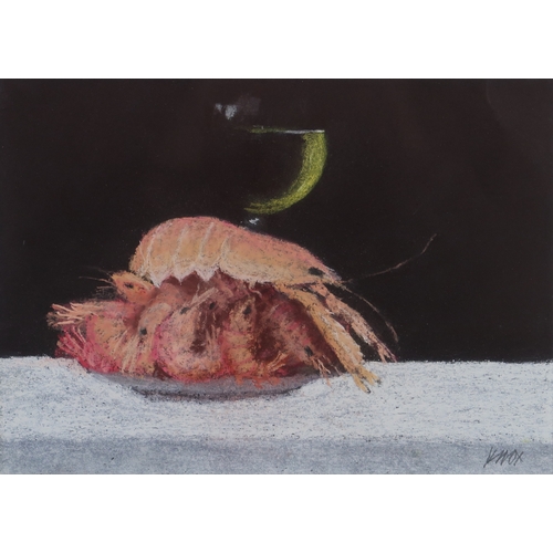 937 - JACK KNOX RSA RSW RGI (SCOTTISH 1936-2015) SEAFOOD AND WINE Pastel on black paper, signed lower righ... 