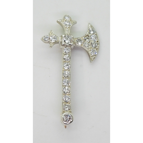 2763 - A DIAMOND AXE BROOCHset with estimated approx 0.80cts of brilliant cut diamonds, to the yellow and w... 