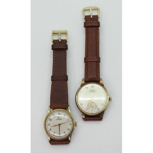 787 - A 9ct gold gents Record watch, hallmarked London 1955, together with a 9ct gold Trebex watch, hallma... 