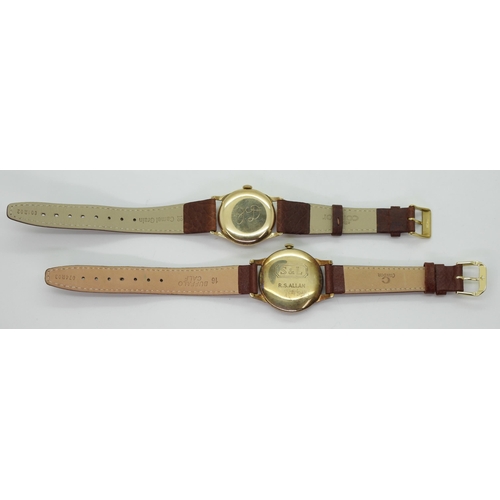 787 - A 9ct gold gents Record watch, hallmarked London 1955, together with a 9ct gold Trebex watch, hallma... 