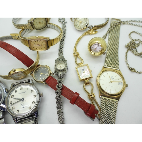 828 - A collection of watches to include a gold plated Marvin Revue, Huntana, retro Timex, Senate, Mortima... 