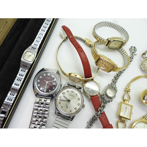 828 - A collection of watches to include a gold plated Marvin Revue, Huntana, retro Timex, Senate, Mortima... 