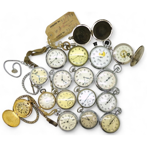 861 - A collection of base metal stop watches and pocket watches, to include examples by HanHart, Smiths, ... 