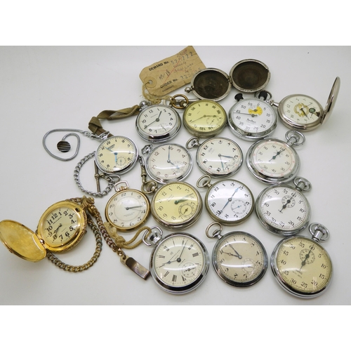 861 - A collection of base metal stop watches and pocket watches, to include examples by HanHart, Smiths, ... 