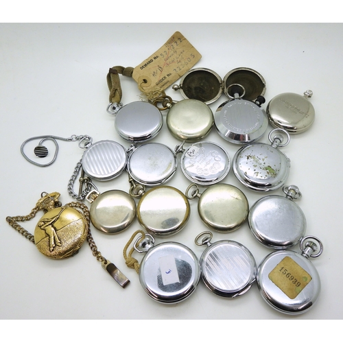 861 - A collection of base metal stop watches and pocket watches, to include examples by HanHart, Smiths, ... 