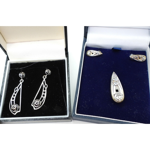 884 - A silver Sheila Fleet snow drops collection comprising of bangle, earrings and pendant, together wit... 