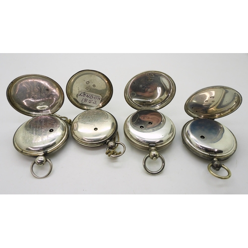 893 - Three silver pocket watches, two with diamond end caps, dated 1835 and 1852, a further example dated... 