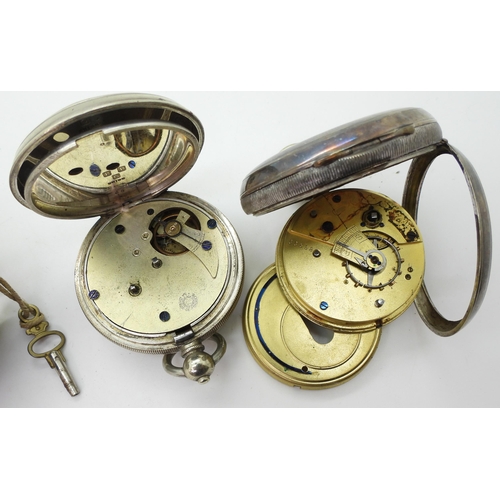 893 - Three silver pocket watches, two with diamond end caps, dated 1835 and 1852, a further example dated... 