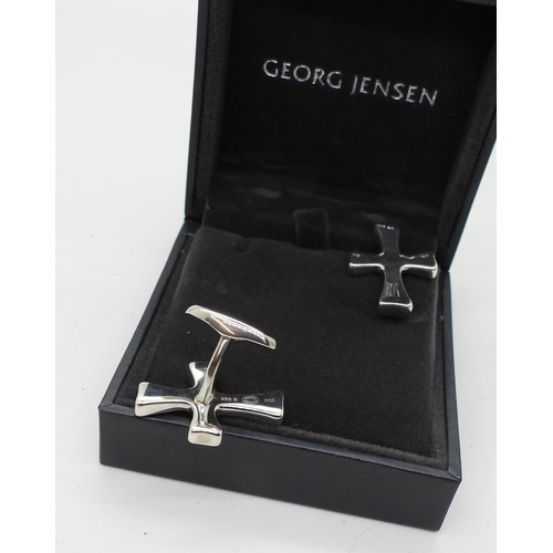 896 - A pair of silver Georg Jensen cross shaped cufflinks, pattern number 565 in original box