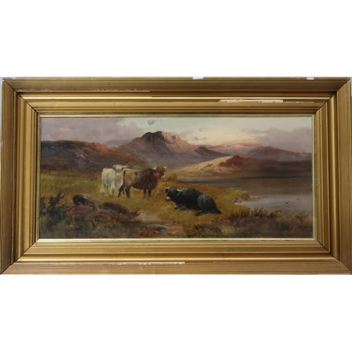 900 - CHARLES W. OSWALD (fl.1892-1900) HIGHLAND CATTLE Oil on canvas, signed lower right, 30 x 60cm... 