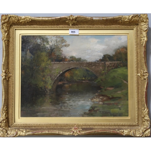 905 - JAMES MCNICOL (SCOTTISH SCHOOL) THE BRIDGE Oil on board, signed lower right, 32 x 40cm... 