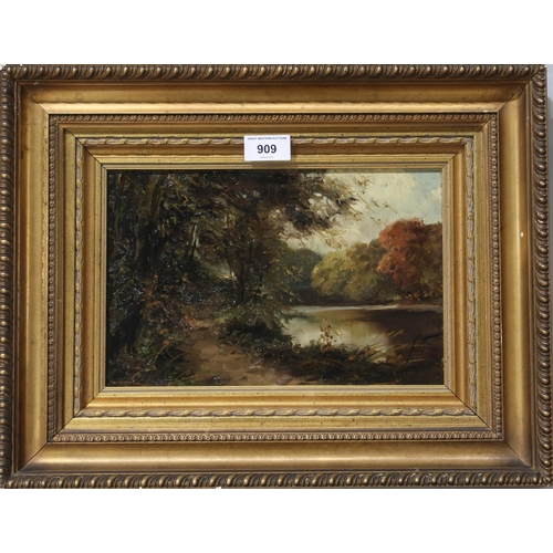 909 - SCOTTISH SCHOOL A QUIET POOL ON A LOWLAND RIVER Oil on board, signed J. Smart verso, 17.5 x 27cm Tit... 