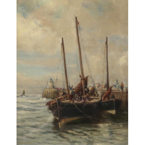 919 - CONTINENTAL SCHOOL SAILING FROM THE HERBOUR Oil on panel, 39 x 29cm  ... 