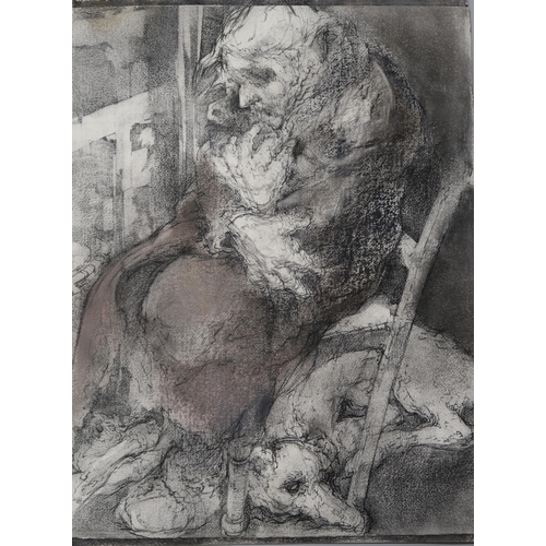 941 - ANDA PATERSON RSW RGI (SCOTTISH 1935-2022) STUDY OF WOMAN WITH DOG Carbon and pastel, signed lower l... 