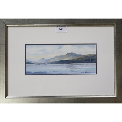 948 - 20TH CENTURY SCHOOL SCOTTISH LOCH Watercolour, signed lower right 'Mwm Prentice', 10 x 24c... 