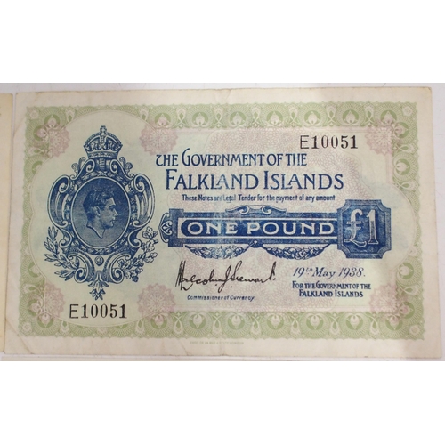 377 - Falkland Islands (British Overseas Territories) £1 Bank Notes E10051 19th May 1938 O... 