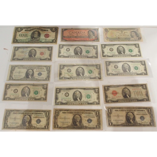 383 - United States Federal republic (1776-date) various $1 and $2 bank notes together with Cana... 