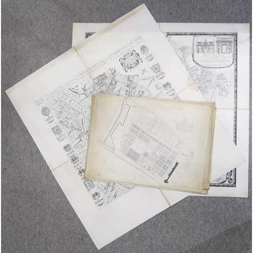 422E - Assorted linen-backed maps of a Paris architectural interest