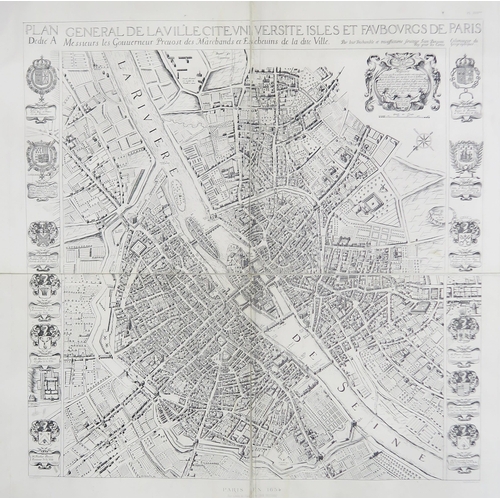 422E - Assorted linen-backed maps of a Paris architectural interest