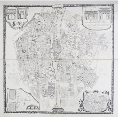 422E - Assorted linen-backed maps of a Paris architectural interest