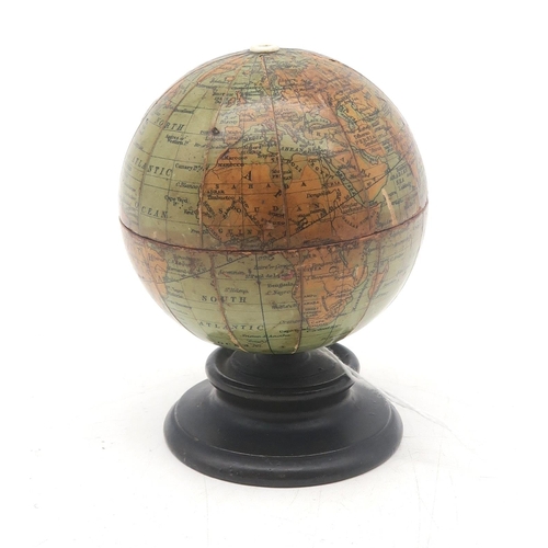 424 - A Victorian Clark & Co.'s Anchor Sewing Cottons string box in the form of a miniature globe, sta... 