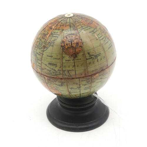 424 - A Victorian Clark & Co.'s Anchor Sewing Cottons string box in the form of a miniature globe, sta... 