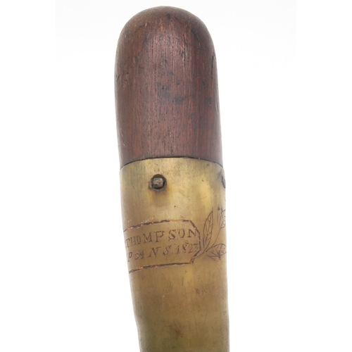 427 - A George IV sailor's fid, of cattle horn with a hardwood butt, carved 