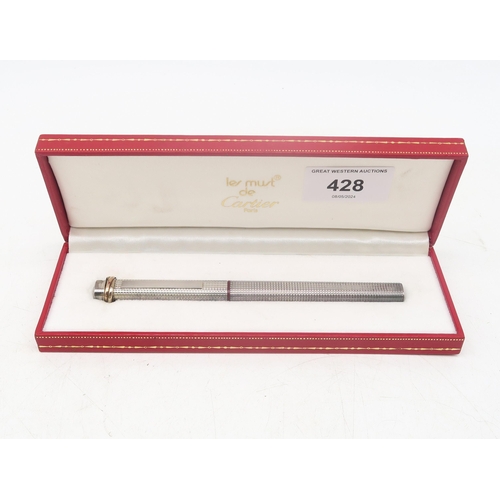 428 - A Les Must de Cartier fountain pen, of hatched design, retaining its original case