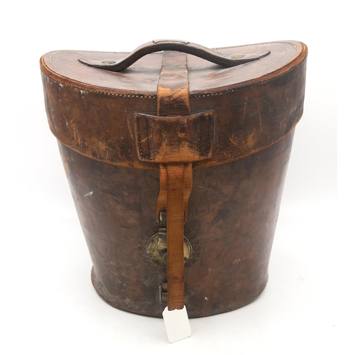 430 - A fine quality Victorian leather top hat case, the handle with brass plaque affixed, engraved 