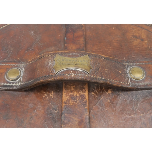 430 - A fine quality Victorian leather top hat case, the handle with brass plaque affixed, engraved 