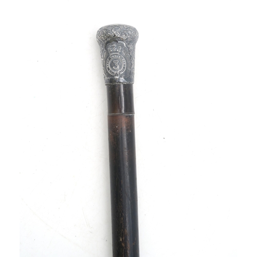 463 - The 3rd West India Regiment: a late-Victorian Birmingham silver-topped walking cane, maker's mark 'M... 