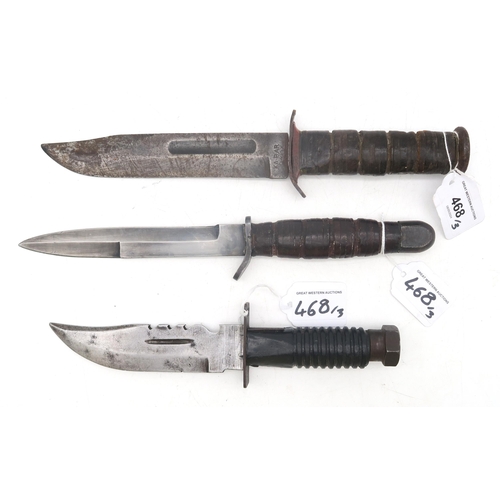 468 - An American WW2-period Ka-Bar fighting knife, the approx. 17cm blade marked 