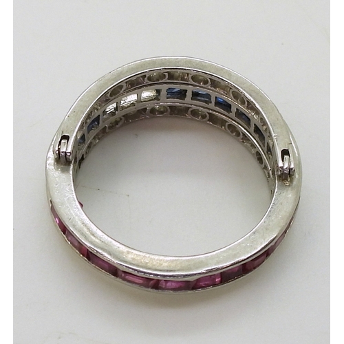 2774 - A NIGHT & DAY RINGthe white metal mount, set with sapphires, rubies & diamonds, the flip des... 