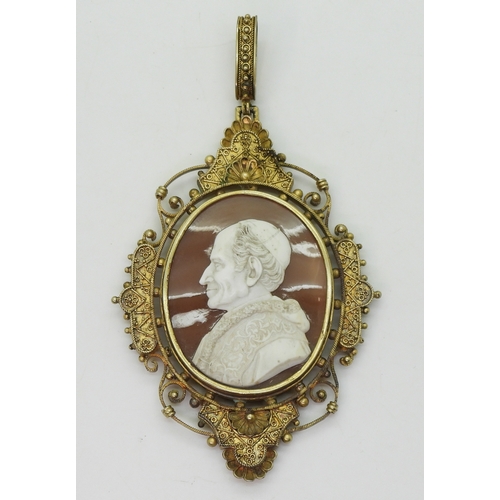 2785 - A CAMEO OF POPE LEO XIIIin an ornate gilded white metal locket back mount. Pope Leo XIII was in offi... 