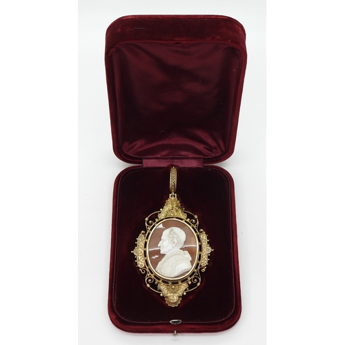 2785 - A CAMEO OF POPE LEO XIIIin an ornate gilded white metal locket back mount. Pope Leo XIII was in offi... 