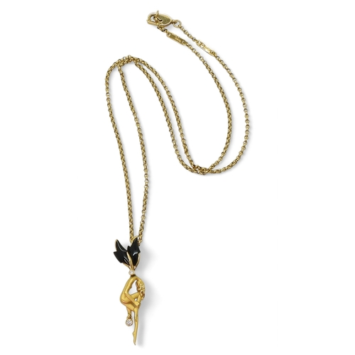 2791 - AN 18CT GOLD FAIRY PENDANTset with diamonds and onyx. Made by Spanish designers Carrera y Carrera, s... 