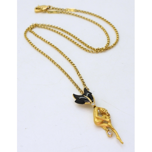 2791 - AN 18CT GOLD FAIRY PENDANTset with diamonds and onyx. Made by Spanish designers Carrera y Carrera, s... 