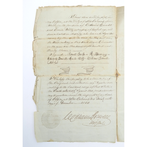 2680 - LOUISIANA SLAVE TRADE: A BILL OF SALE FOR THREE SLAVESDated 6th December 1833, New Orleans, concerni... 