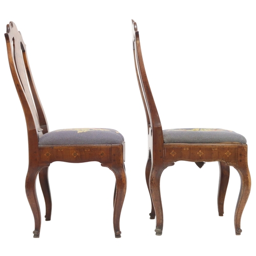 2003 - A PAIR OF 19TH CENTURY DUTCH WALNUT MARQUETRY/PARQUETRY SIDE CHAIRSbackrests with serpentine tops ov... 