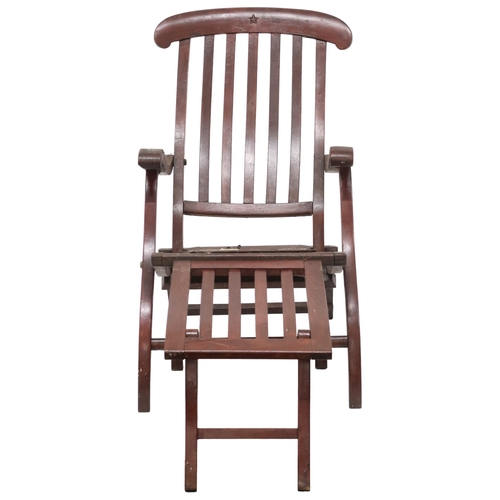 2005 - AN EARLY 20TH CENTURY STAINED BEECH WHITE STAR LINE STEAMER FOLDING DECK CHAIR railed backrest carve... 