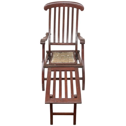 2005 - AN EARLY 20TH CENTURY STAINED BEECH WHITE STAR LINE STEAMER FOLDING DECK CHAIR railed backrest carve... 