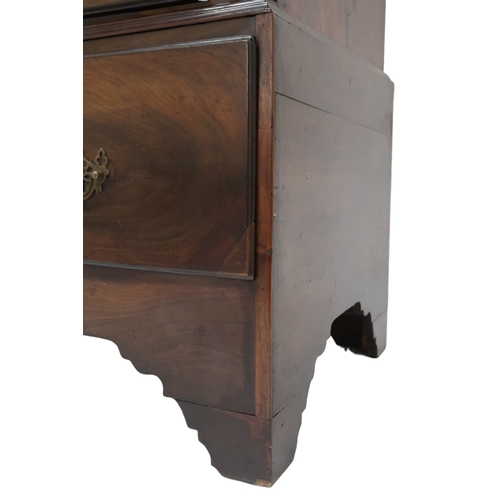 2008 - A GEORGIAN WALNUT CHEST ON CHEST with moulded cornice over four long drawers flanked by reeded ... 