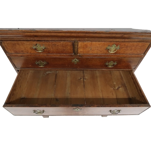 2020 - A GEORGIAN OAK CHEST ON CHEST top chest with moulded cornice over two short over three long dra... 