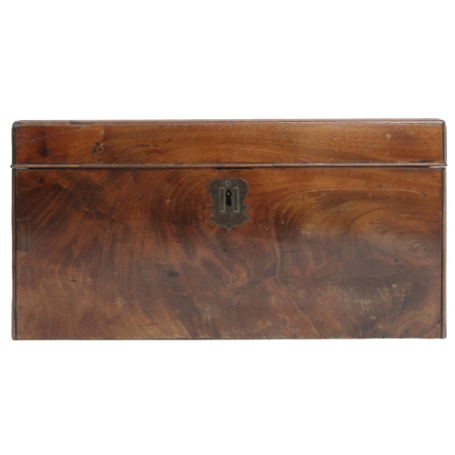 2023 - A GEORGIAN FLAME MAHOGANY STRONG BOX with twinned carry handles flanking hinged top concealing inter... 