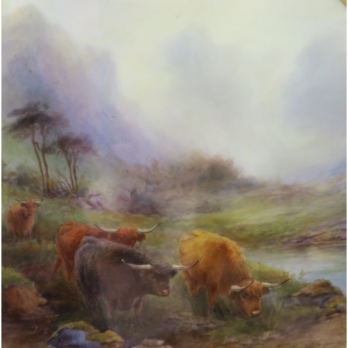 2271 - JOHN STINTON (1854-1956) A PAIR OF ROYAL WORCESTER porcelain plaques both painted with cattle by a r... 