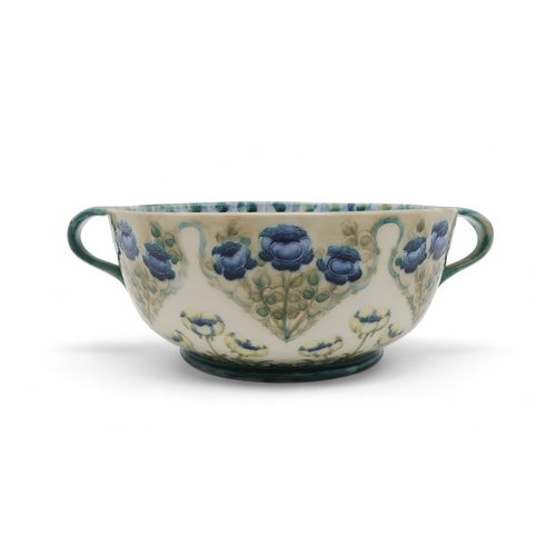 2234 - A WILLIAM MOORCROFT FOR JAMES MACINTYRE & CO FLORIAN WARE TWO HANDLED BOWLin Blue Poppies patter... 